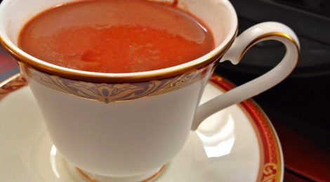 Dark hot chocolate spiked with red chili