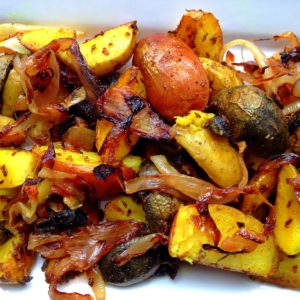 Pan-fried potatoes with browned onions