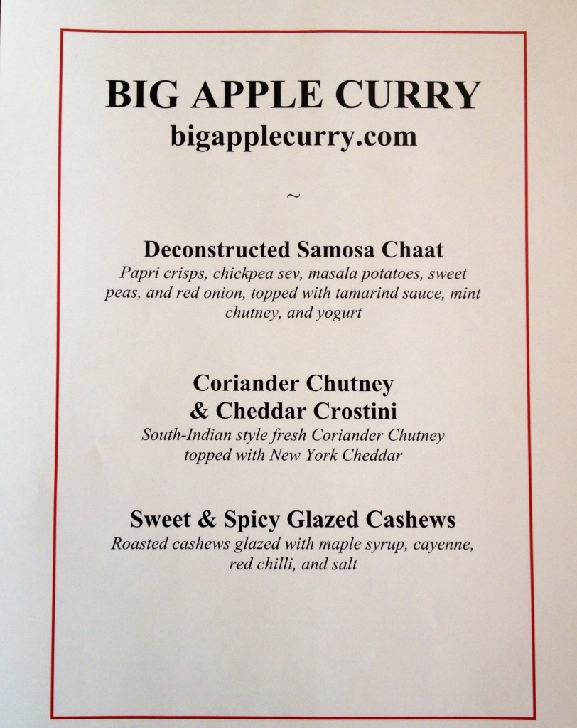 Big Apple Curry's vegetarian finger food menu on Dec 18