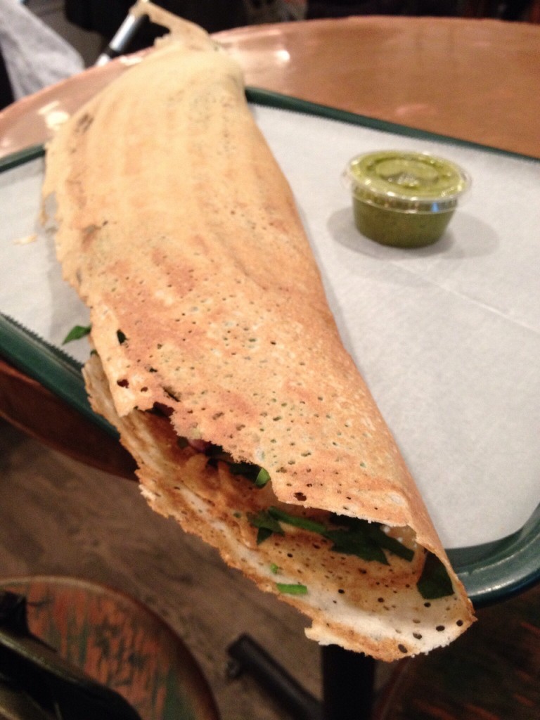 Dosa #9: Chicken Chutney Curry, Spinach, Onions