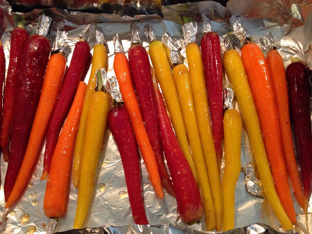 Cal-organic's multi-colored carrots coated in honey glaze with red chilli pepper