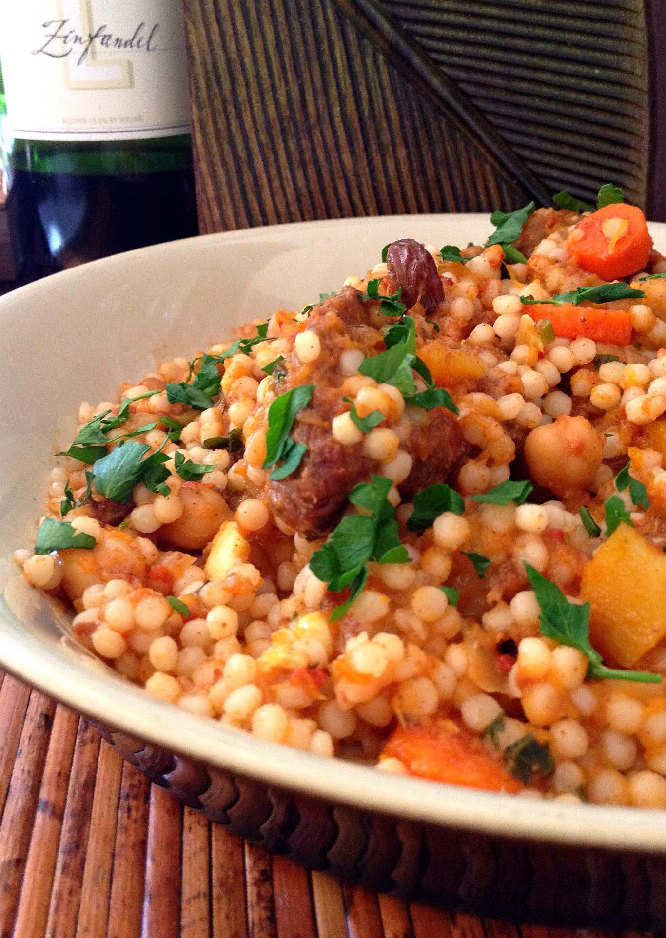 Slow Cooker Moroccan Tagine with Chickpeas & Pearl Couscous