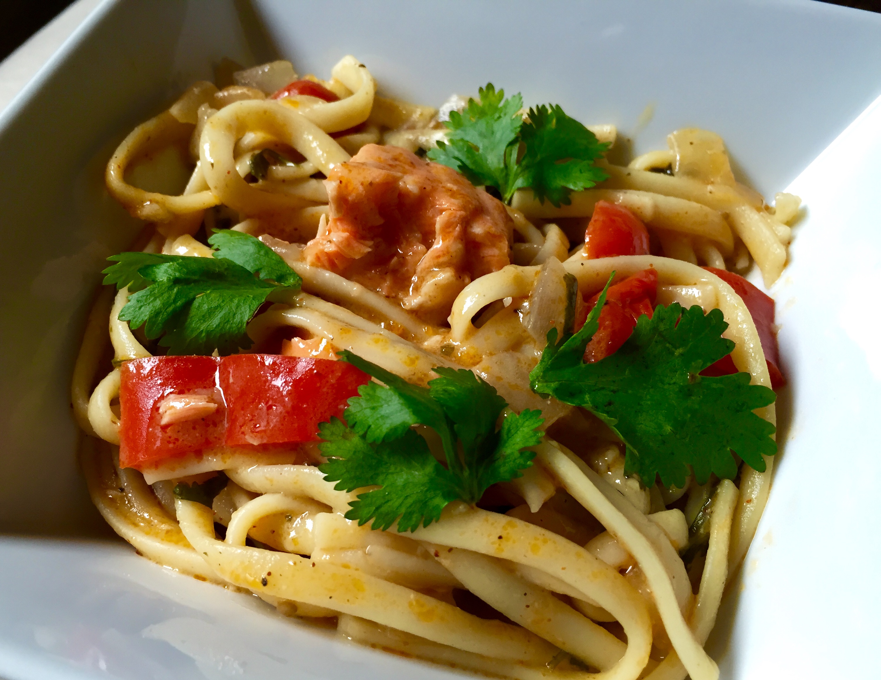 One Pot Salmon Coconut Curry Pasta