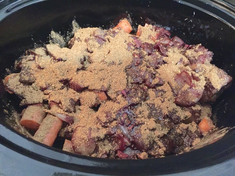Homemade Indian spice mixture over short ribs in slow cooker
