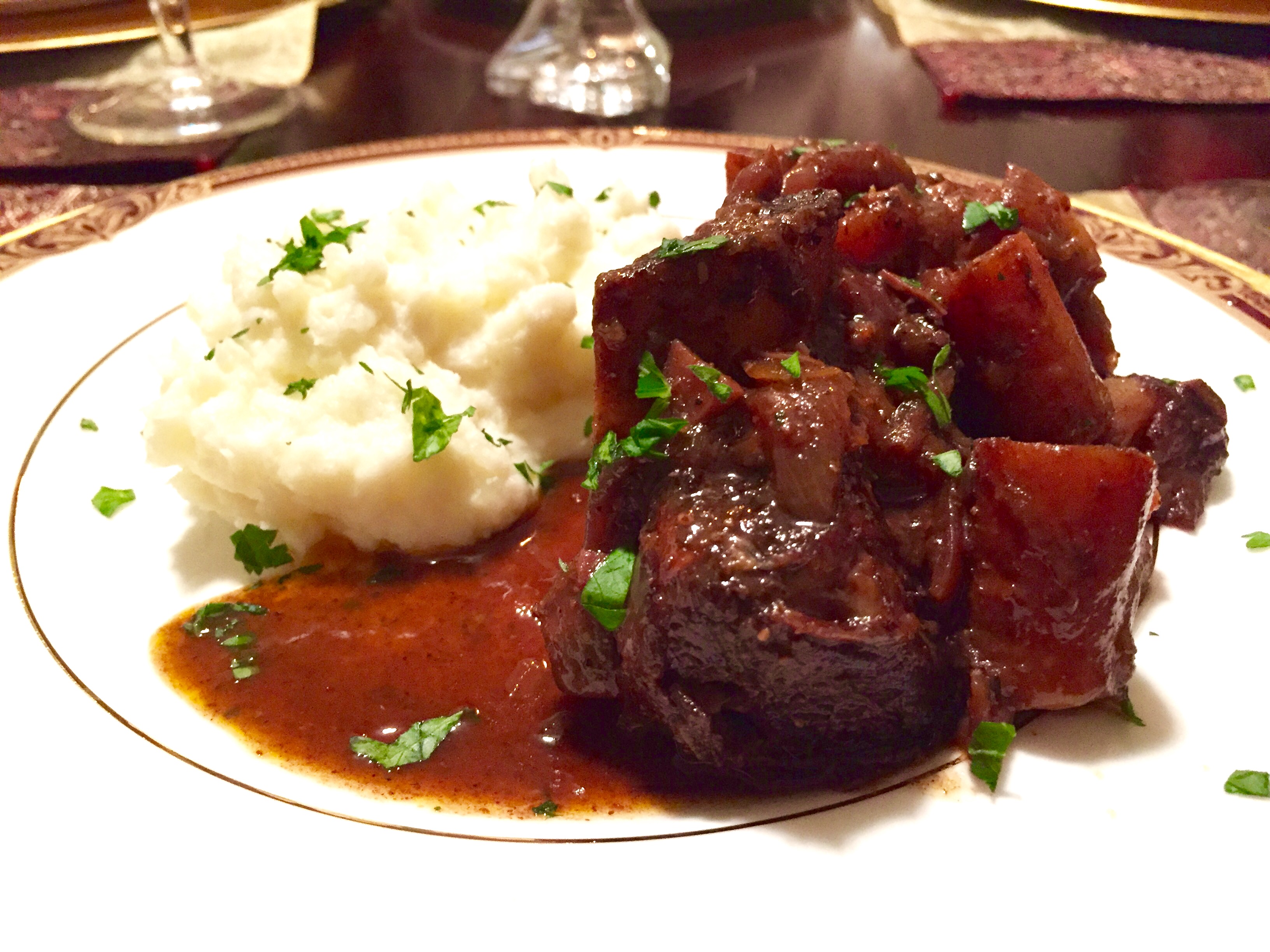 Slow Cooked Indian-Spiced Short Ribs with Creamy Garlic Mashed Potatoes