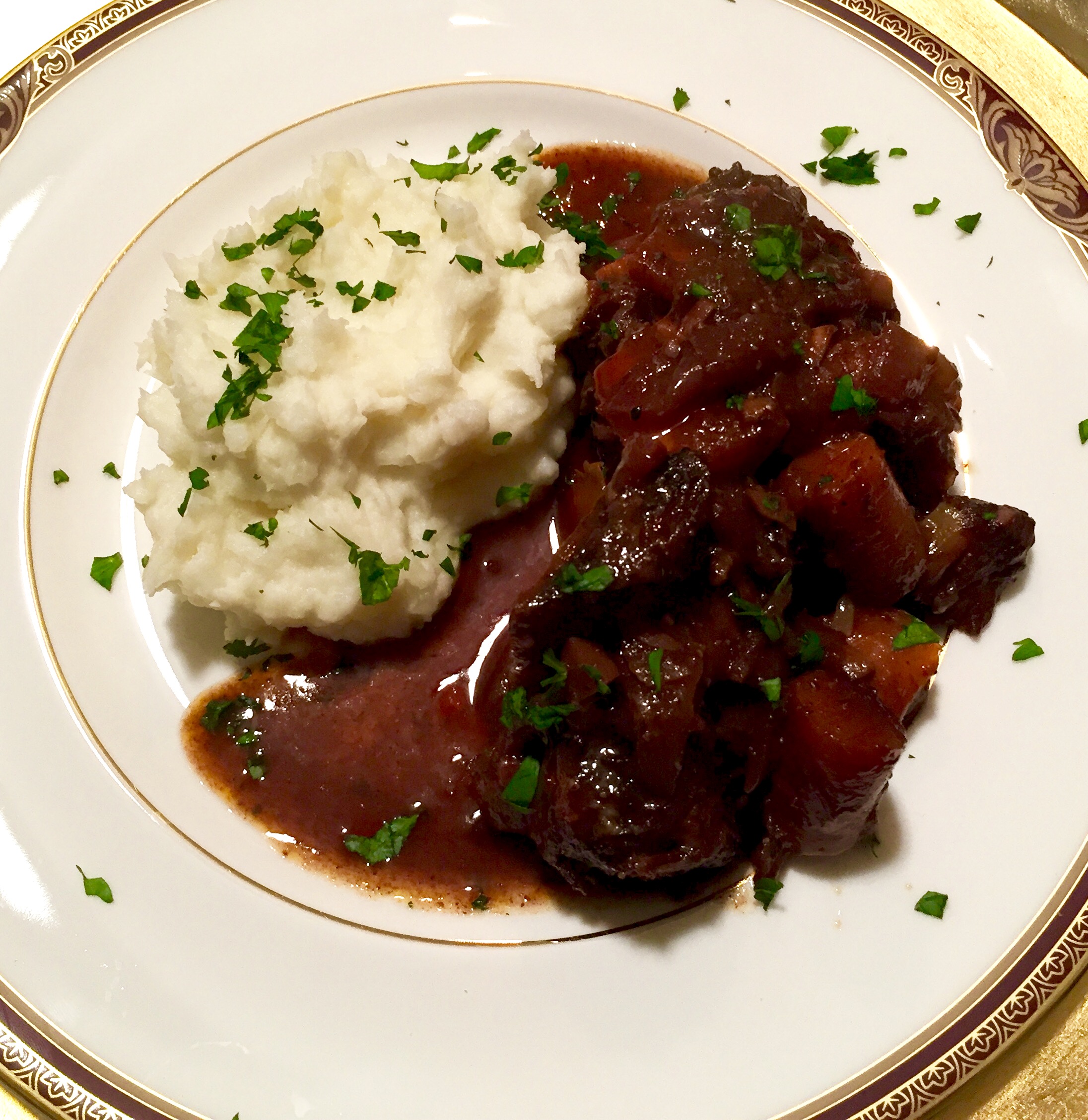Slow Cooked Indian-Spiced Short Ribs with Creamy Garlic Mashed Potatoes