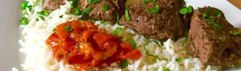 Summer Supper: Grilled Lamb Kebabs with Tomato Chutney Over Basmati Rice