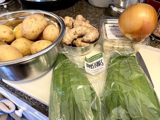 Ingredients for curried potatoes with spring ramps